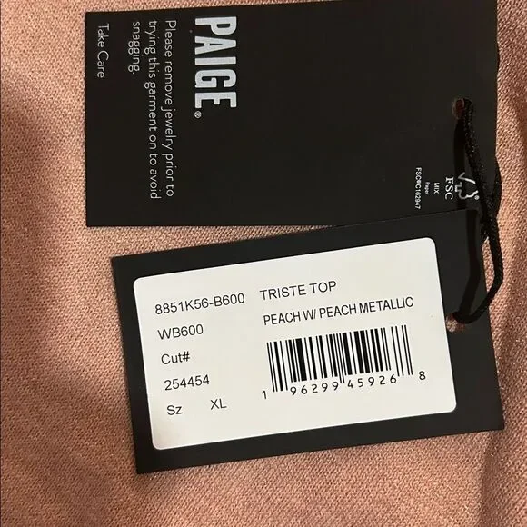 Paige Triste Metallic Ruffle Trim Top in Peach Metallic, Size XL, NWT - Picture 13 of 13